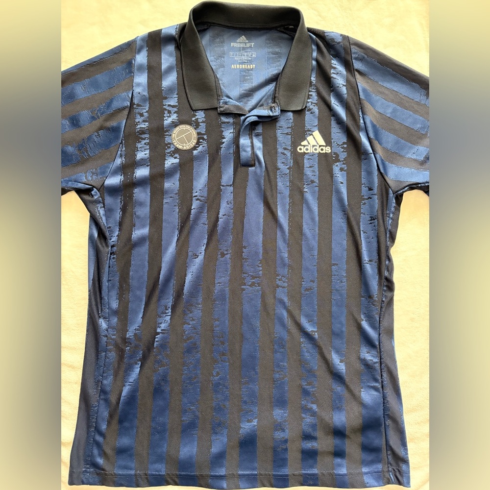 Adidas Tennis Freelift Engineered Polo Shirt Large Aeroready Striped Golf Mens